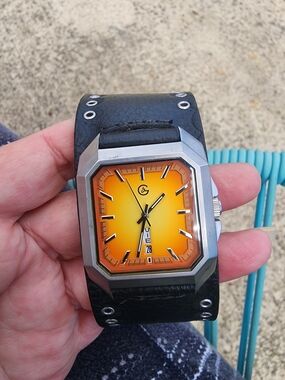 Retro Sunburst Orange Dial Men's Leather Strap Watch DWC MOTOR TATA ?